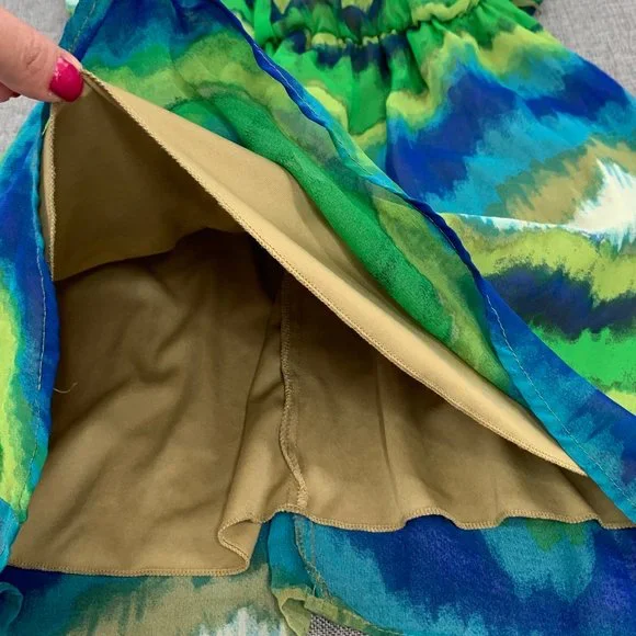 Accidentally In Love Cute Sundress Small Blue Green Scoop Neck Sleeveless Dress - Picture 5 of 13